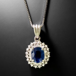 Estate 1.50 Carat Sapphire Double Diamond Halo Pendant - 3