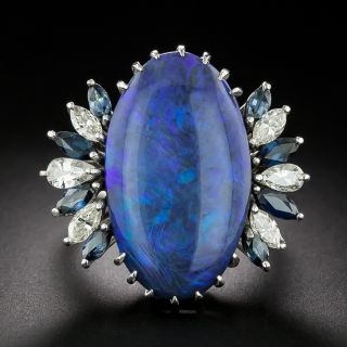 Estate 11.26 Carat Black Opal, Sapphire and Diamond Ring - 3