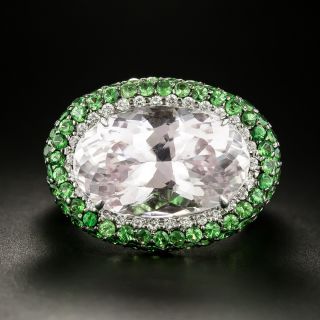 Estate 13.00 Carat Kunzite, Tsavorite Garnet and Diamond Ring, Size 6 1/2 - 1