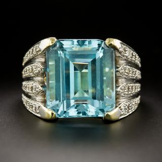 Estate 14.00 Carat Aquamarine and Diamond Cocktail Ring - 3