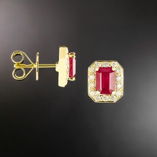 Estate 18K 2.53ct tw  Ruby and Diamond Earrings - GIA