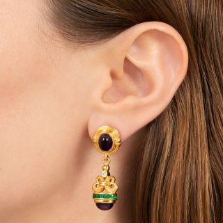 Estate 18K Amethyst, Emerald and Diamond Earrings by Lagos