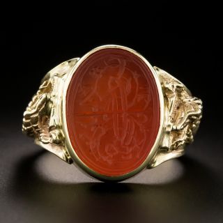 Estate 18K Carved Carnelian Snake Ring - 2