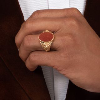 Estate 18K Carved Carnelian Snake Ring