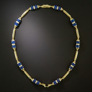 Estate 18K Carved Lapis Lazuli and Diamond Necklace, Italy - 4