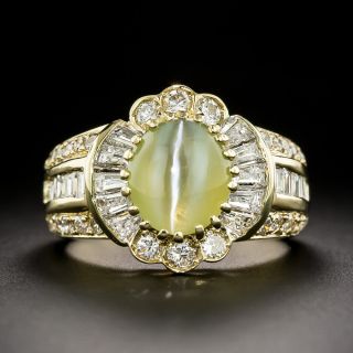 Estate 18K Cat's-Eye Chrysoberyl and Diamond Ring - 3