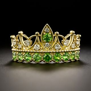 Estate 18K Demantoid Garnet and Diamond Tiara Ring - 3