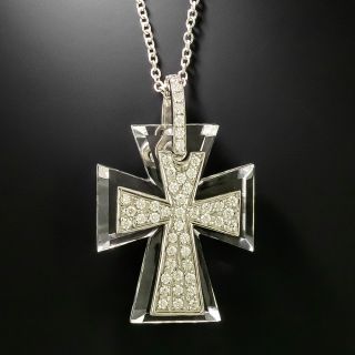 Estate 18K Diamond and Rock Crystal Maltese Cross Pendant - 3