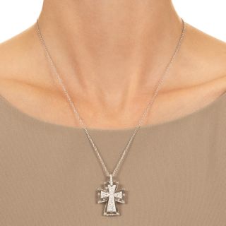 Estate 18K Diamond and Rock Crystal Maltese Cross Pendant