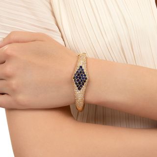 Estate 18K Diamond and Sapphire Bangle Bracelet