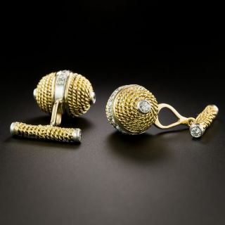 Estate 18K Diamond Barrel Cuff Links