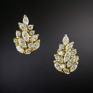 Estate 18K Diamond Flame Earrings - 2