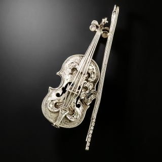 Estate 18K Diamond-Set Violin Brooch - 2