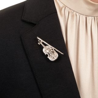 Estate 18K Diamond-Set Violin Brooch