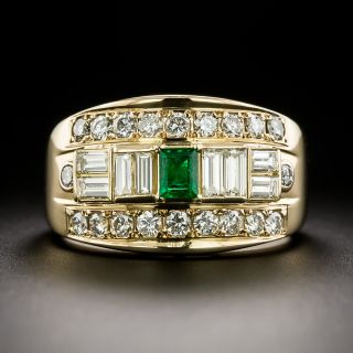 Estate 18K Emerald and Diamond Band Ring - 3
