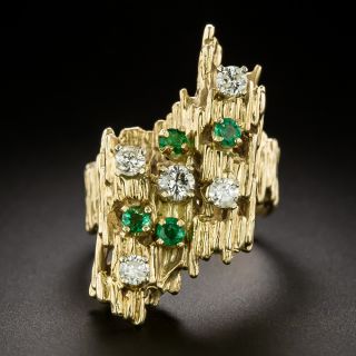 18K Emerald and Diamond Brutalist Ring - 2