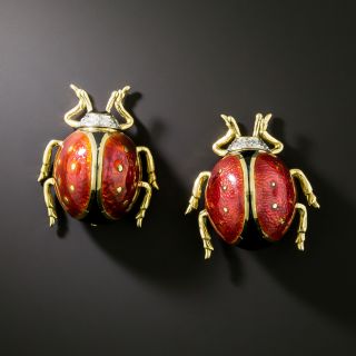 Estate 18K Enamel and Diamond Lady Bug Brooches  - 2