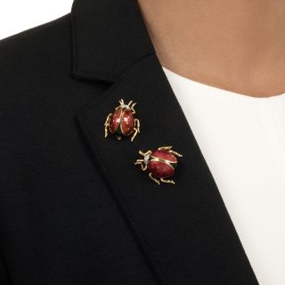 Estate 18K Enamel and Diamond Lady Bug Brooches 