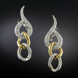 Estate 18K Gold Pavé Diamond  Drop Earrings - 2