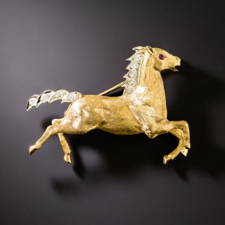 Estate 18K Horse Brooch With Diamonds - 2