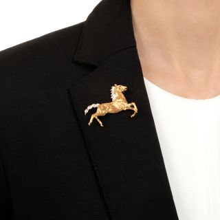 Estate 18K Horse Brooch With Diamonds