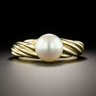 Estate 18K Mikimoto Pearl Ring - 4