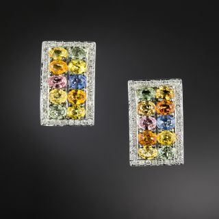 Estate 18K Multicolor Sapphire and Diamond Earrings - 3