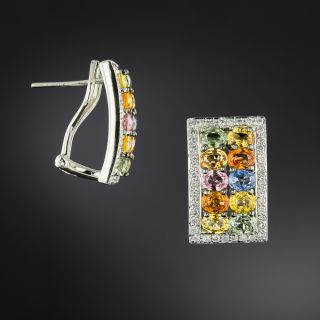 Estate 18K Multicolor Sapphire and Diamond Earrings