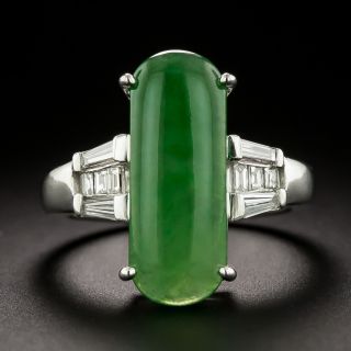 Estate 18K Natural Jade and Diamond Ring - 2