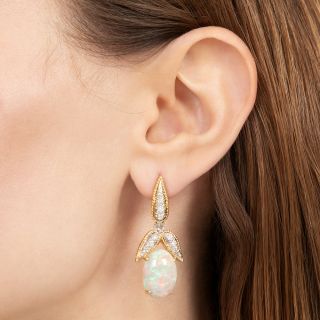 Estate 18K Opal and Diamond Dangle Earrings