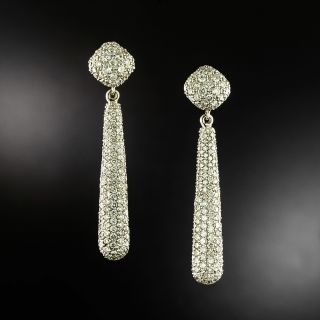 Estate 18K Pavé Diamond Dangle Drop Earrings - 2