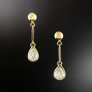Estate 18K Pear-Shape Diamond Dangle Earrings - 2