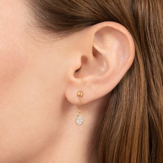 Estate 18K Pear-Shape Diamond Dangle Earrings