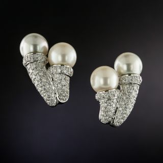 Estate 18K  Pearl and Diamond Earrings - 3