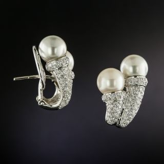 Estate 18K  Pearl and Diamond Earrings