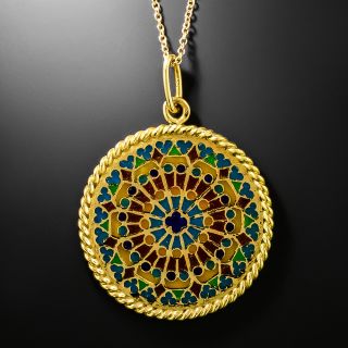Estate 18K Plique-à-Jour Rose Window Pendant, French - 3
