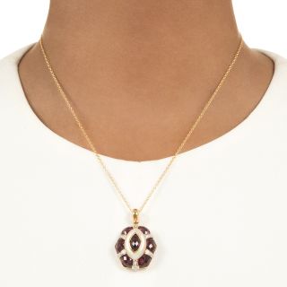 Estate 18K Rhodolite Garnet, Mother-of-Pearl and Diamond Pendant