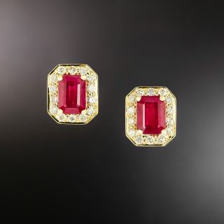 Estate 18K Ruby and Diamond Stud Earrings - GIA - 2