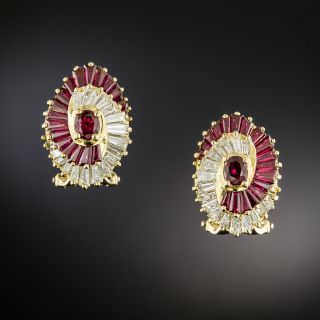 Estate 18K Ruby and Diamond Swirl Earrings - 3
