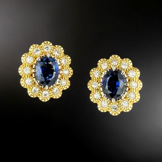 Estate 18K Sapphire and Diamond Halo Earrings - GIA - 4