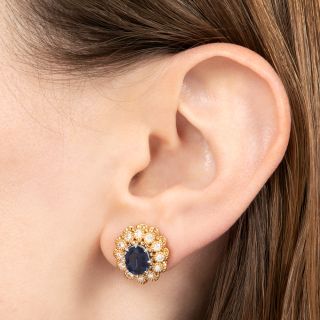 Estate 18K Sapphire and Diamond Halo Earrings - GIA