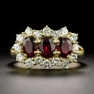Estate 18K Three-Stone Ruby and Diamond Ring, Italy - 3