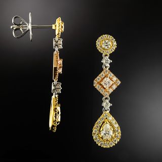 Estate 18K Tricolor Diamond Dangle Earrings