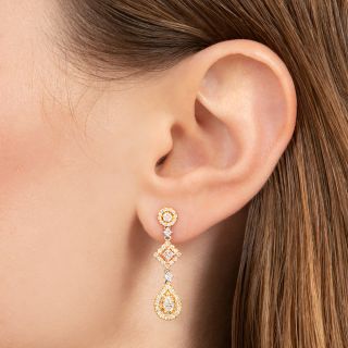 Estate 18K Tricolor Diamond Dangle Earrings