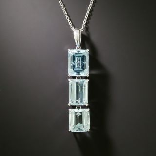 Estate 18K Triple-Aquamarine Dangle Necklace - 2