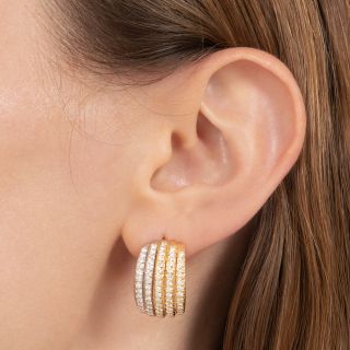 Estate 18K Two-Tone Gold Diamond Hoop Earrings