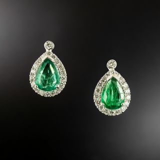 Estate 18K Zambian Emerald and Diamond Earrings - GIA - 2