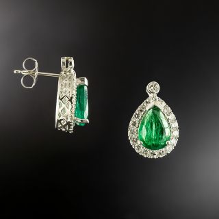 Estate 18K Zambian Emerald and Diamond Earrings - GIA