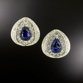 Estate 2.10 Carat Total Weight Pear-Shaped Sapphire and Diamond Earrings - GIA - 2