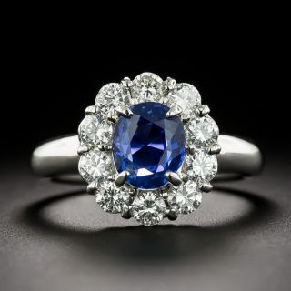 Estate 2.11 Carat No-Heat Burmese Sapphire and Diamond Halo Ring - GIA - 2